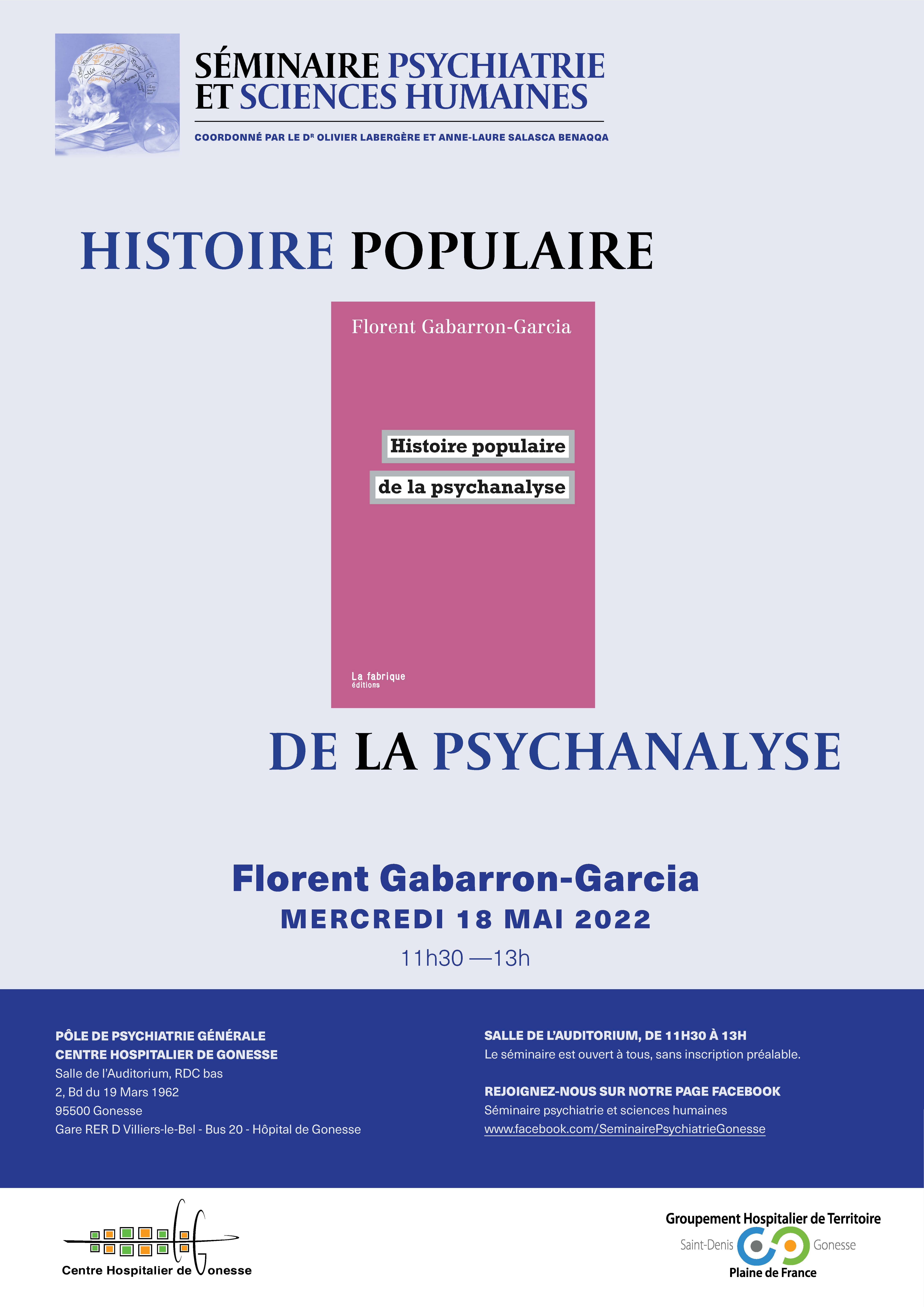 Mercredi 18 mai : Séminaire de psychiatrie et sciences humaines animé par Florent Gabarron-Garcia 